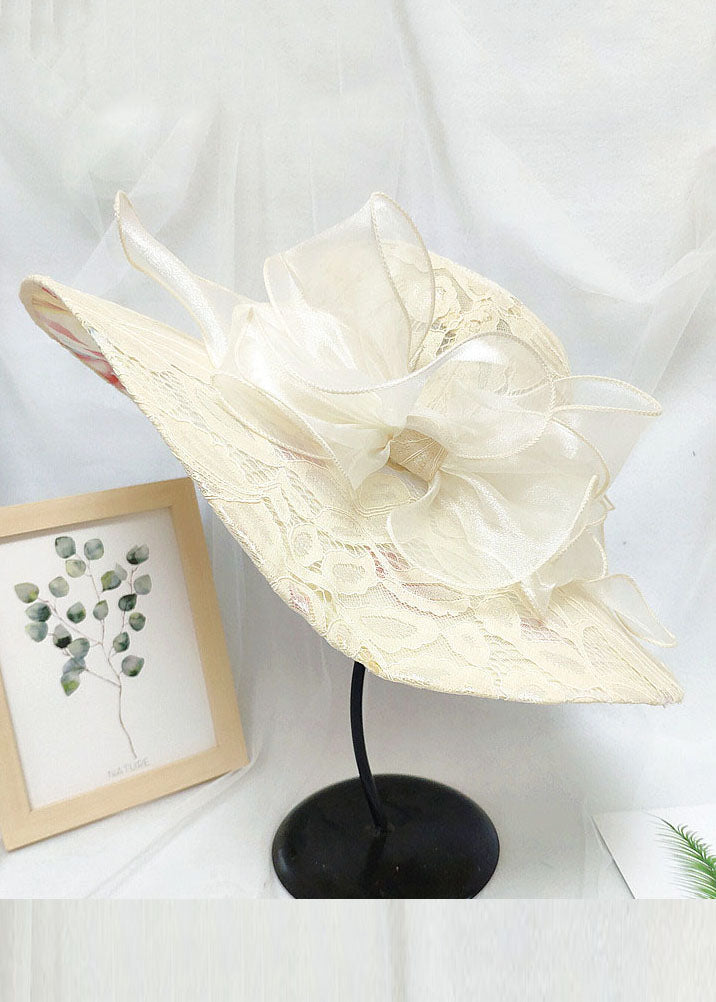 Chic Khaki Lace Bow Tulle Floppy Sun Hat