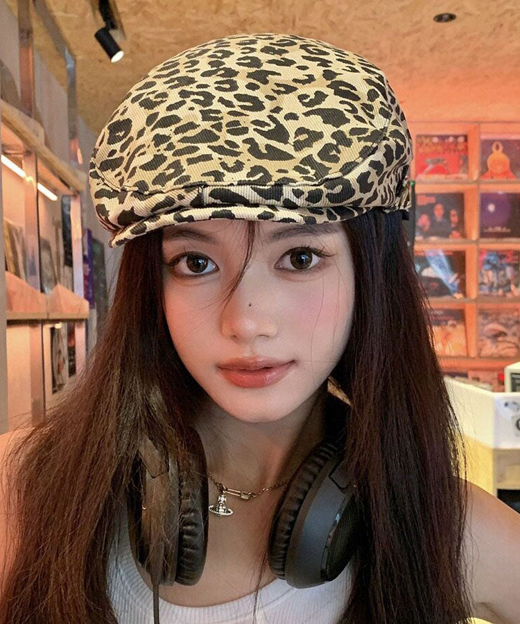 Chic Khaki Leopard Print Cotton Breton Hat