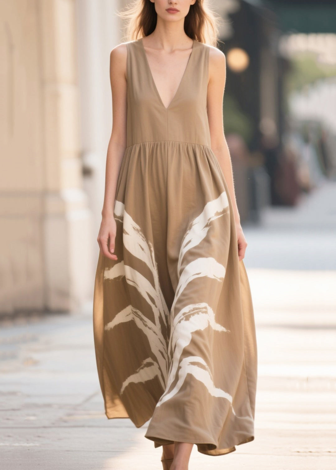 Chic Khaki Oversized Print Cotton Robe Dresses Summer