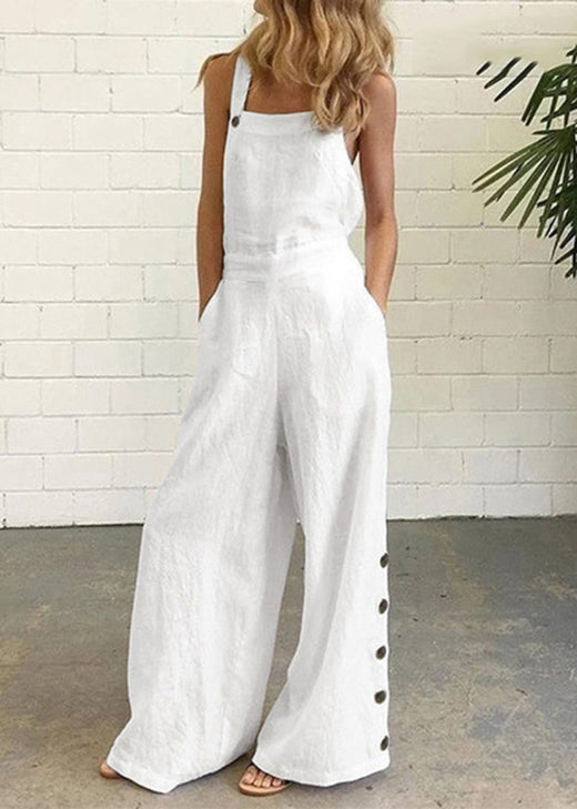 Chic Khaki Pockets Button Patchwork Cotton Jumpsuit Summer