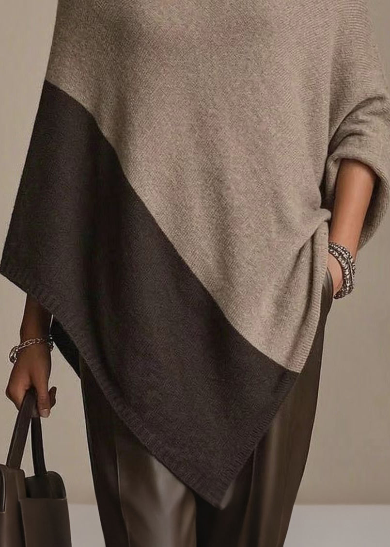 Chic Khaki Slash Neck Loose Woolen Knit Cape Fall