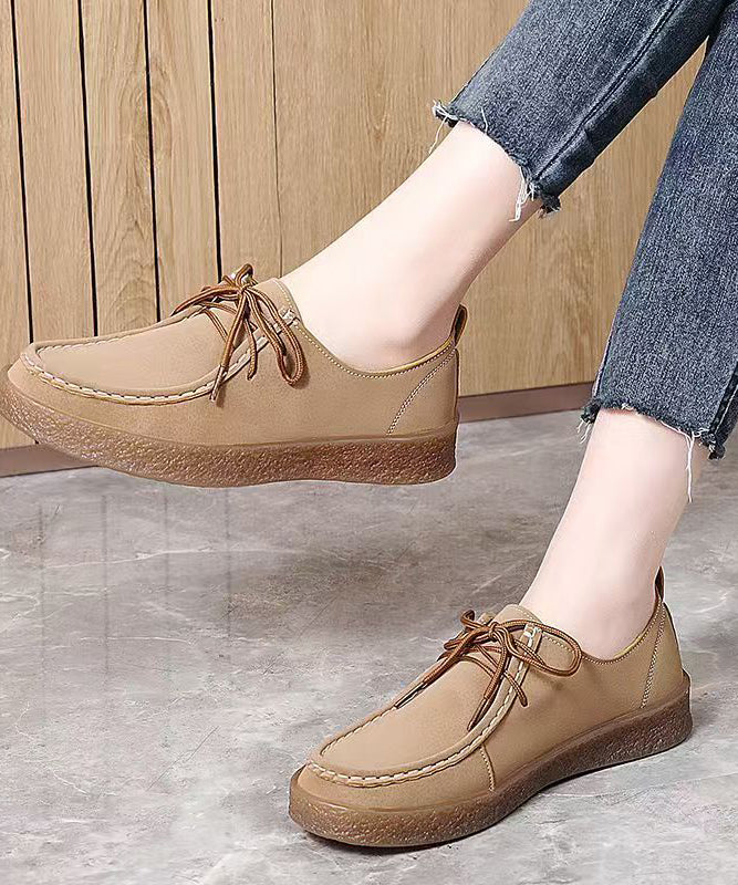 Chic Lace Up Flat Feet Shoes Brown Faux Leather