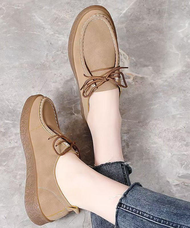 Chic Lace Up Flat Feet Shoes Brown Faux Leather