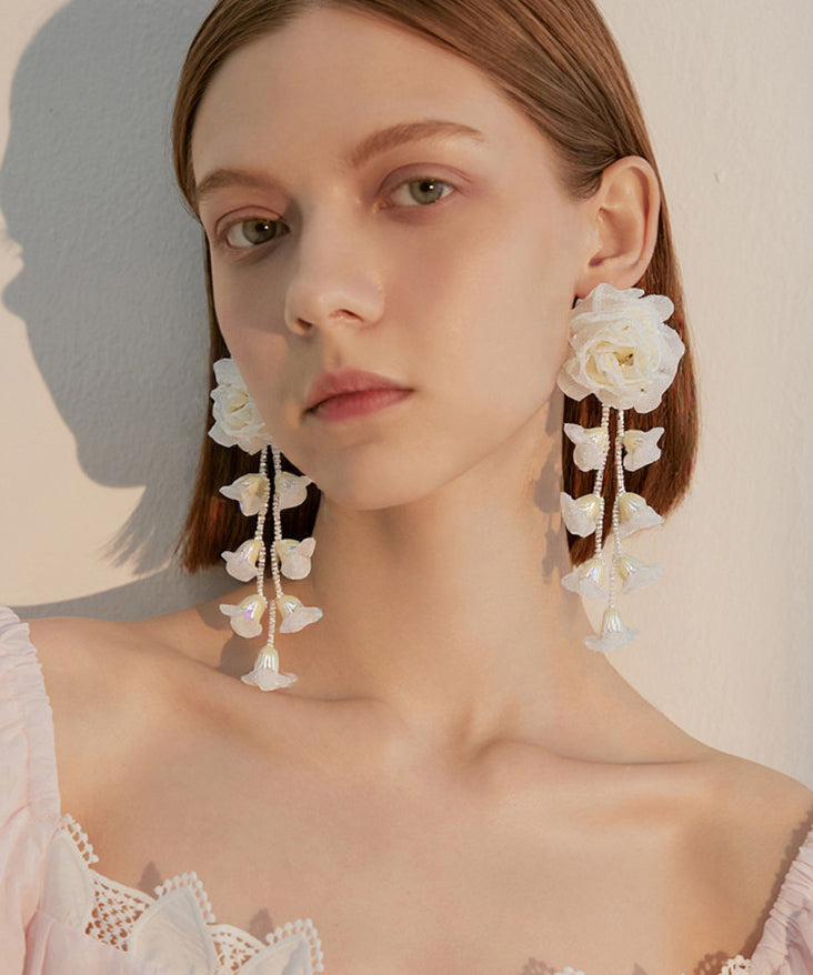 Chic Lavender Flower Tasseled Drop Earrings - Omychic