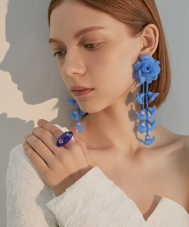 Chic Lavender Flower Tasseled Drop Earrings - Omychic