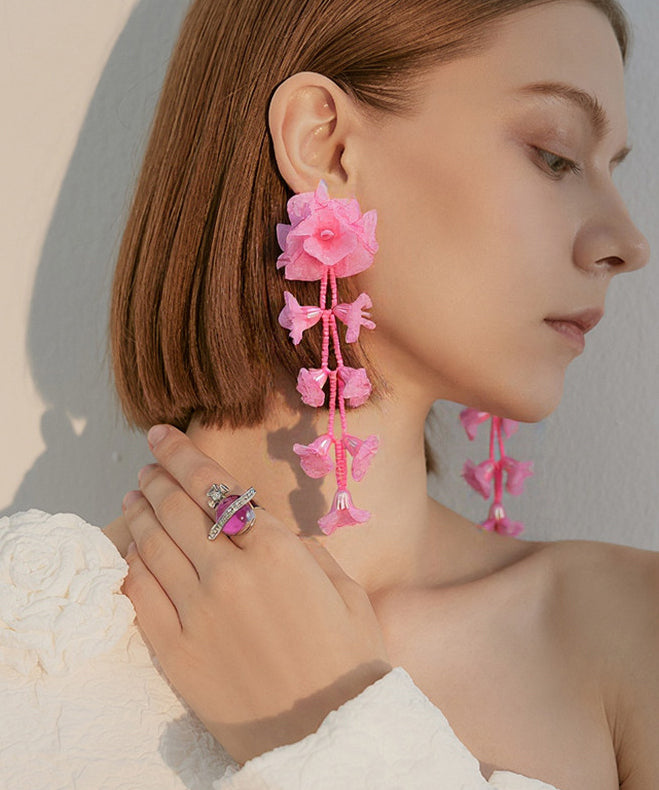 Chic Lavender Flower Tasseled Drop Earrings - Omychic