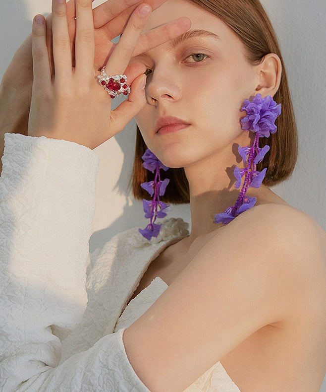 Chic Lavender Flower Tasseled Drop Earrings - Omychic