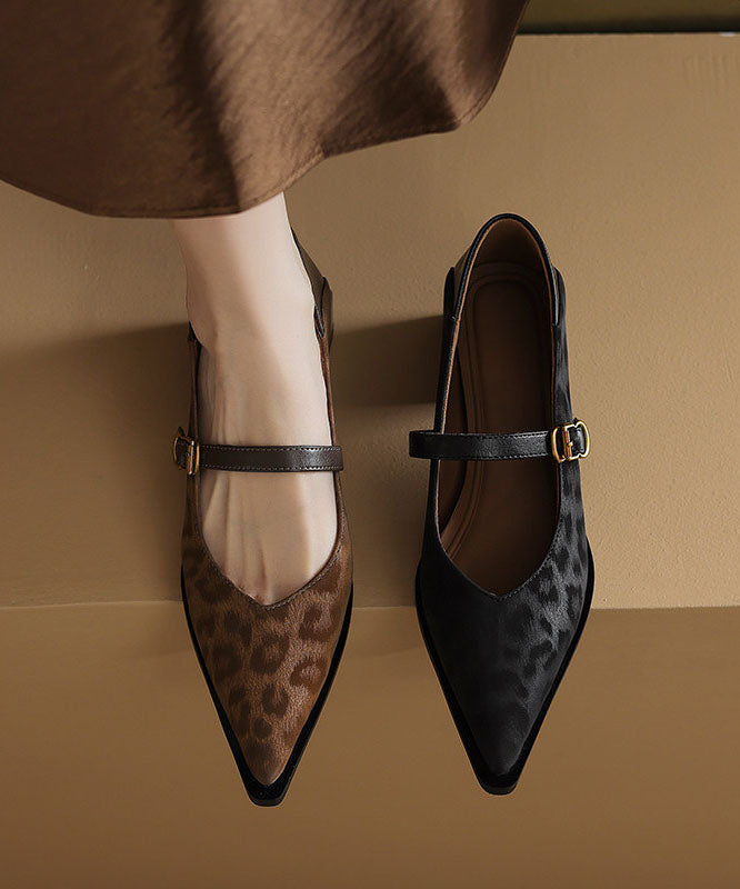 Chic Leopard Brown Cowhide Leather Splicing Chunky High Heels