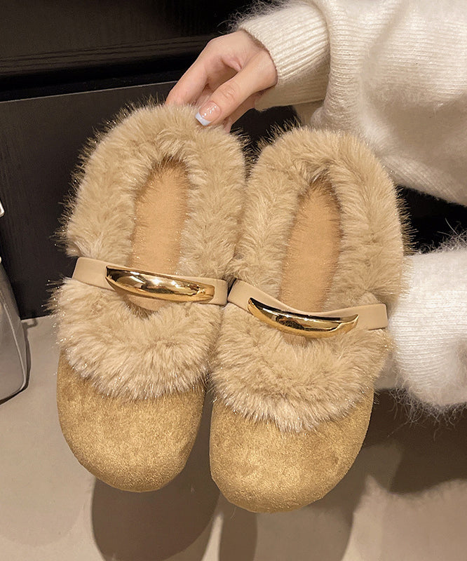 Chic Leopard Slippers Shoes Splicing Fuzzy Wool Lined