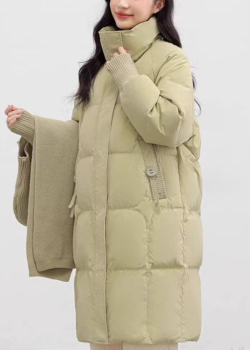 Chic Light Green Oversized With Scarf Duck Down Puffer Jacket Winter