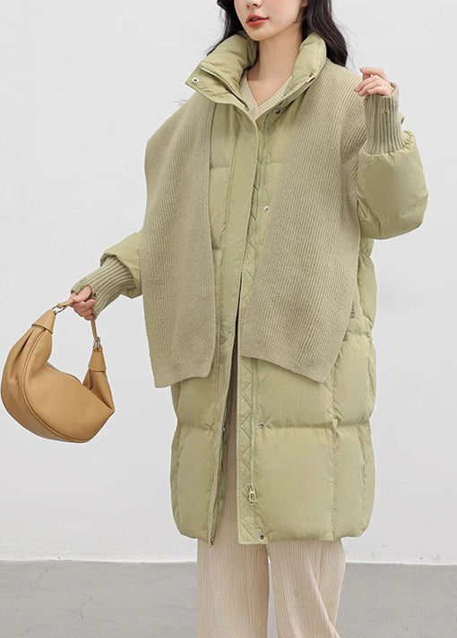 Chic Light Green Oversized With Scarf Duck Down Puffer Jacket Winter