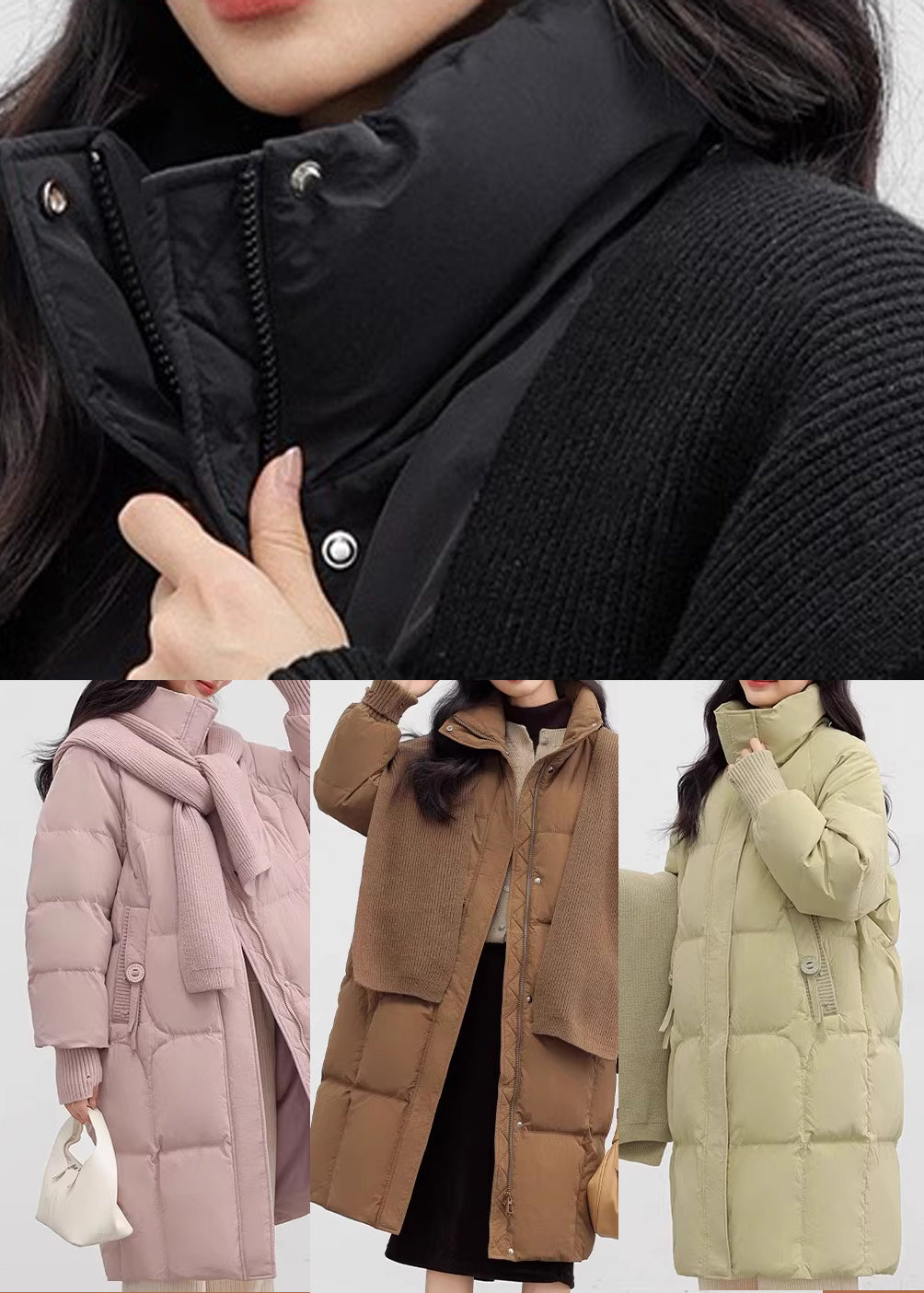 Chic Light Green Oversized With Scarf Duck Down Puffer Jacket Winter