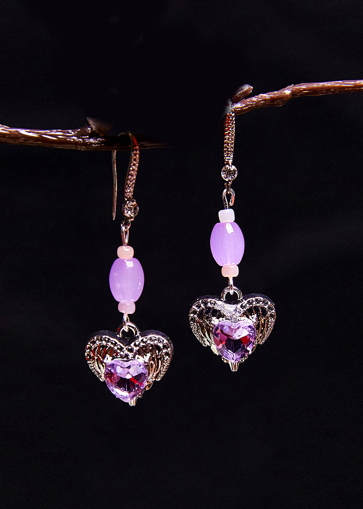 Chic Light Purple Heart-shaped Gem Stone Drop Earrings - Omychic