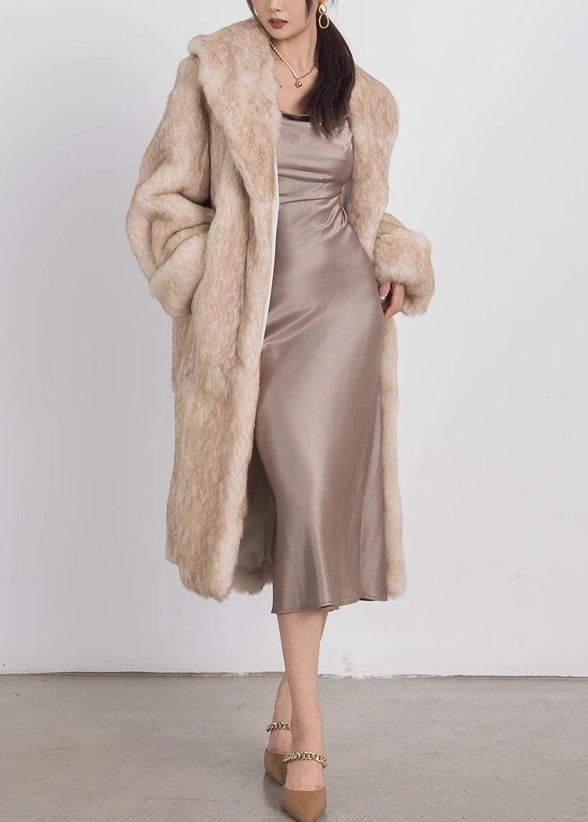 Chic Light Yellow Peter Pan Collar Rabbit Fuzzy Fur Coat Winter