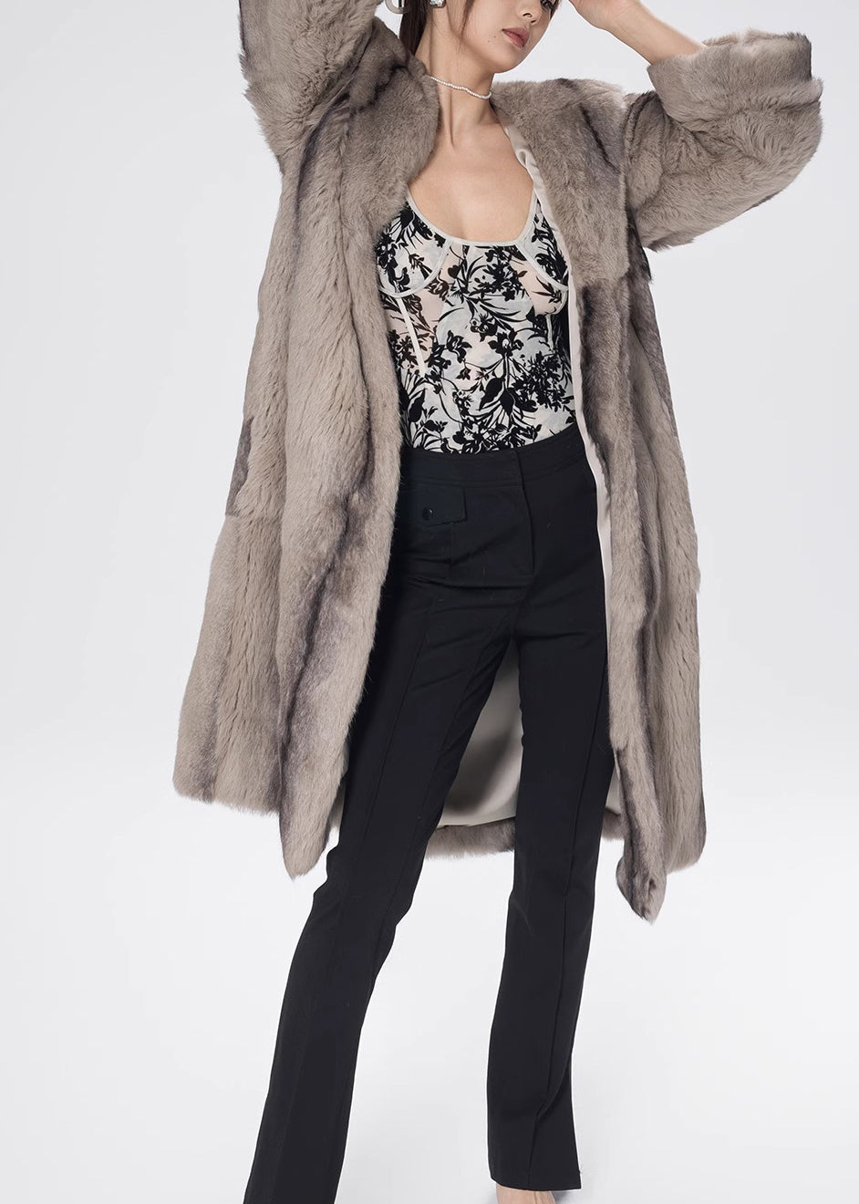 Chic Light Yellow Peter Pan Collar Rabbit Fuzzy Fur Coat Winter