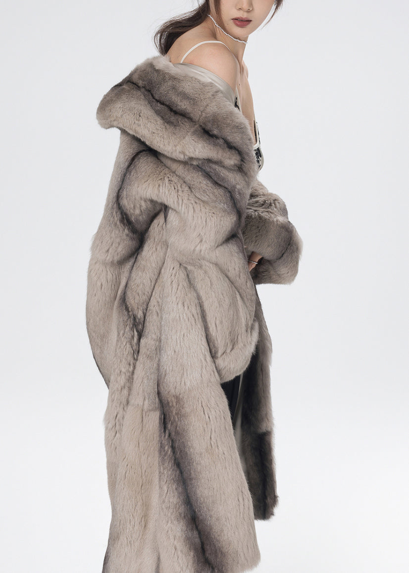 Chic Light Yellow Peter Pan Collar Rabbit Fuzzy Fur Coat Winter