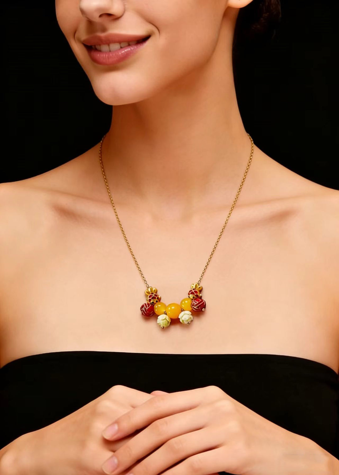 Chic Lotus Bead Cute Goldfish Beeswax Pendant Necklace