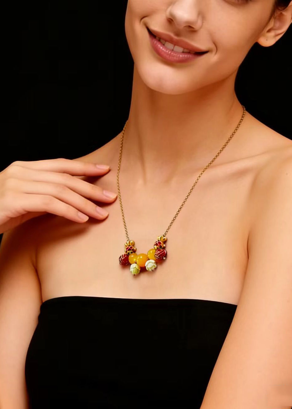 Chic Lotus Bead Cute Goldfish Beeswax Pendant Necklace