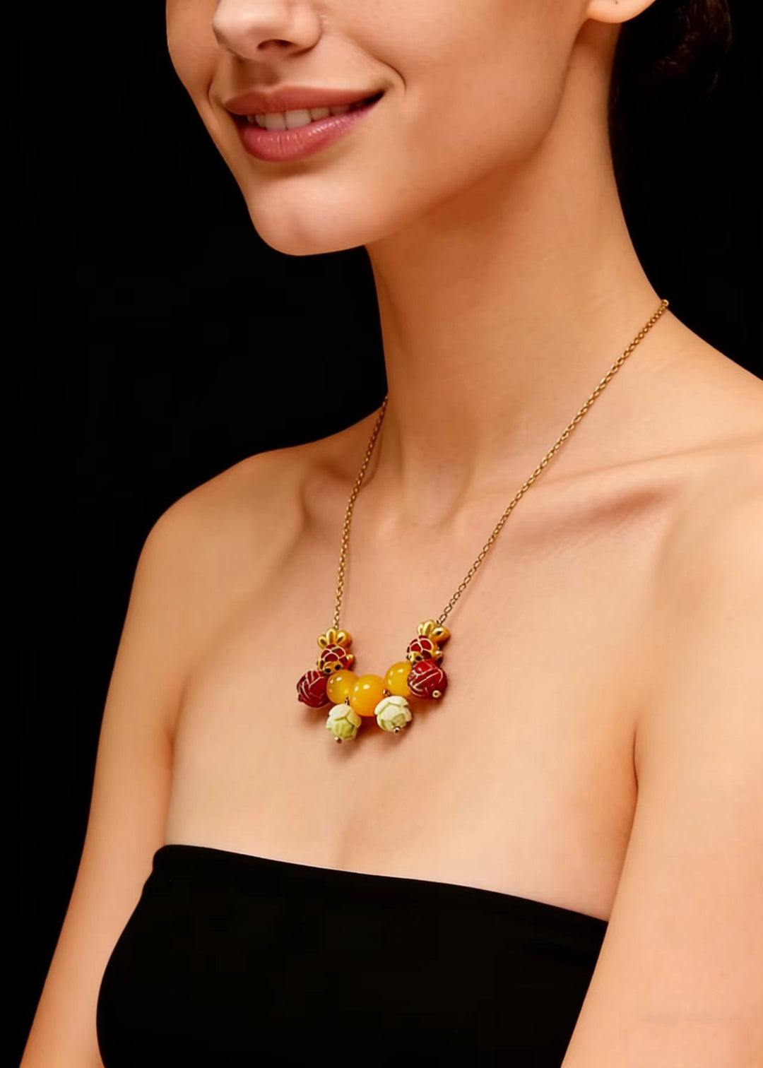 Chic Lotus Bead Cute Goldfish Beeswax Pendant Necklace