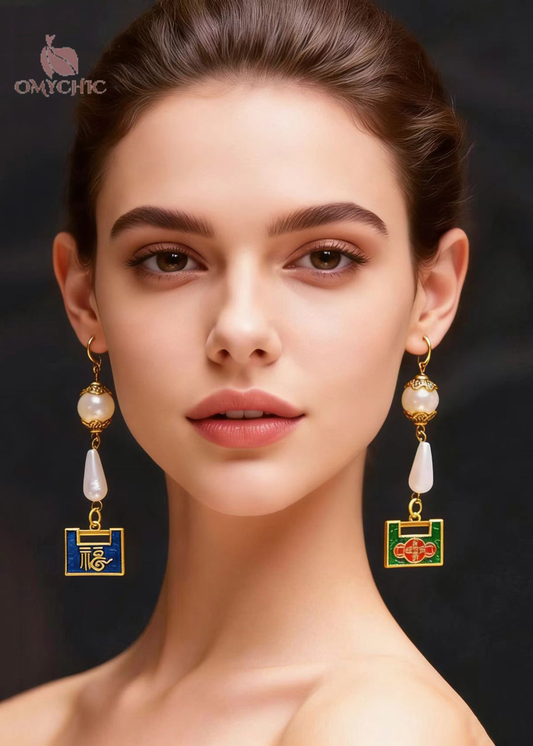 Chic Metal Lock Asymmetrical Design Fine Pearl Drop Earrings