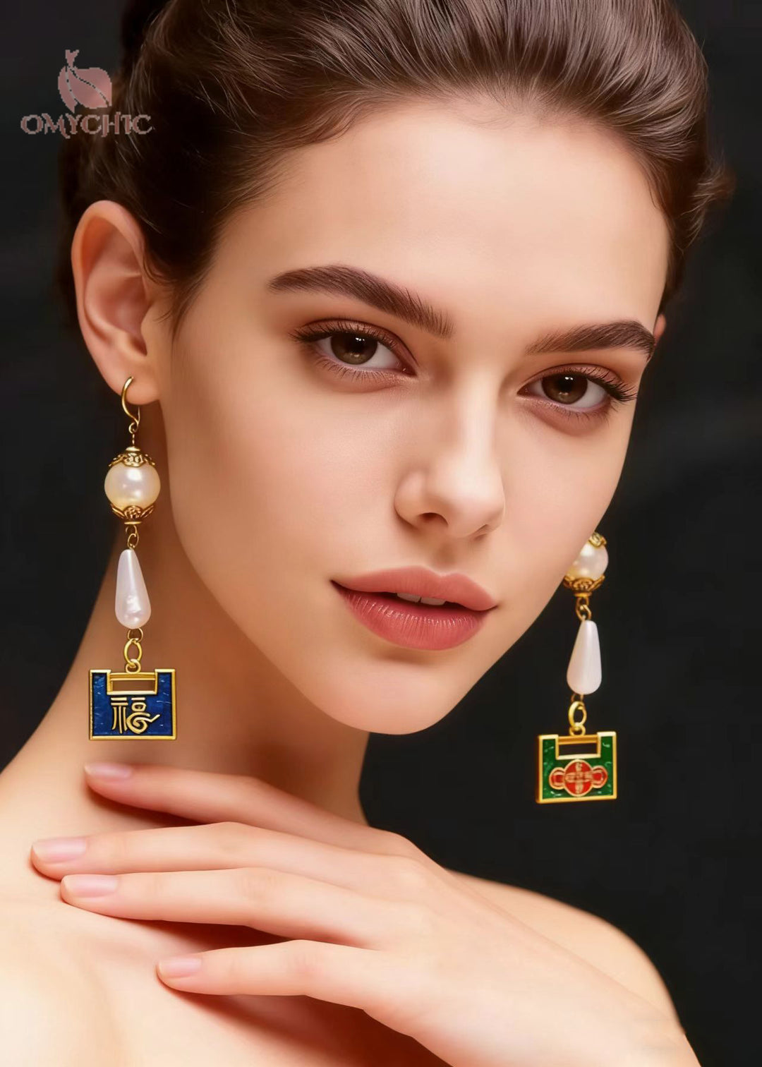 Chic Metal Lock Asymmetrical Design Fine Pearl Drop Earrings