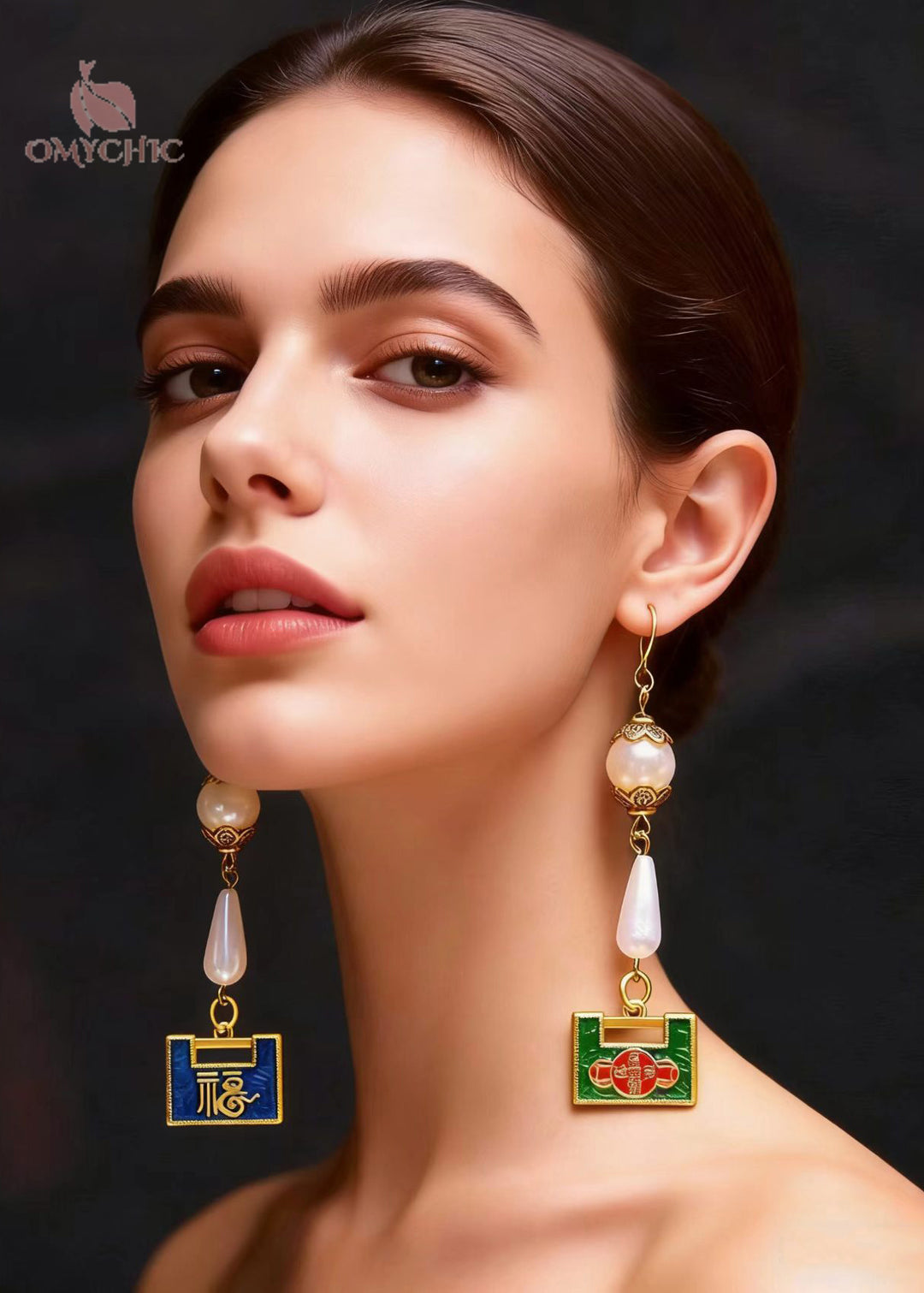Chic Metal Lock Asymmetrical Design Fine Pearl Drop Earrings