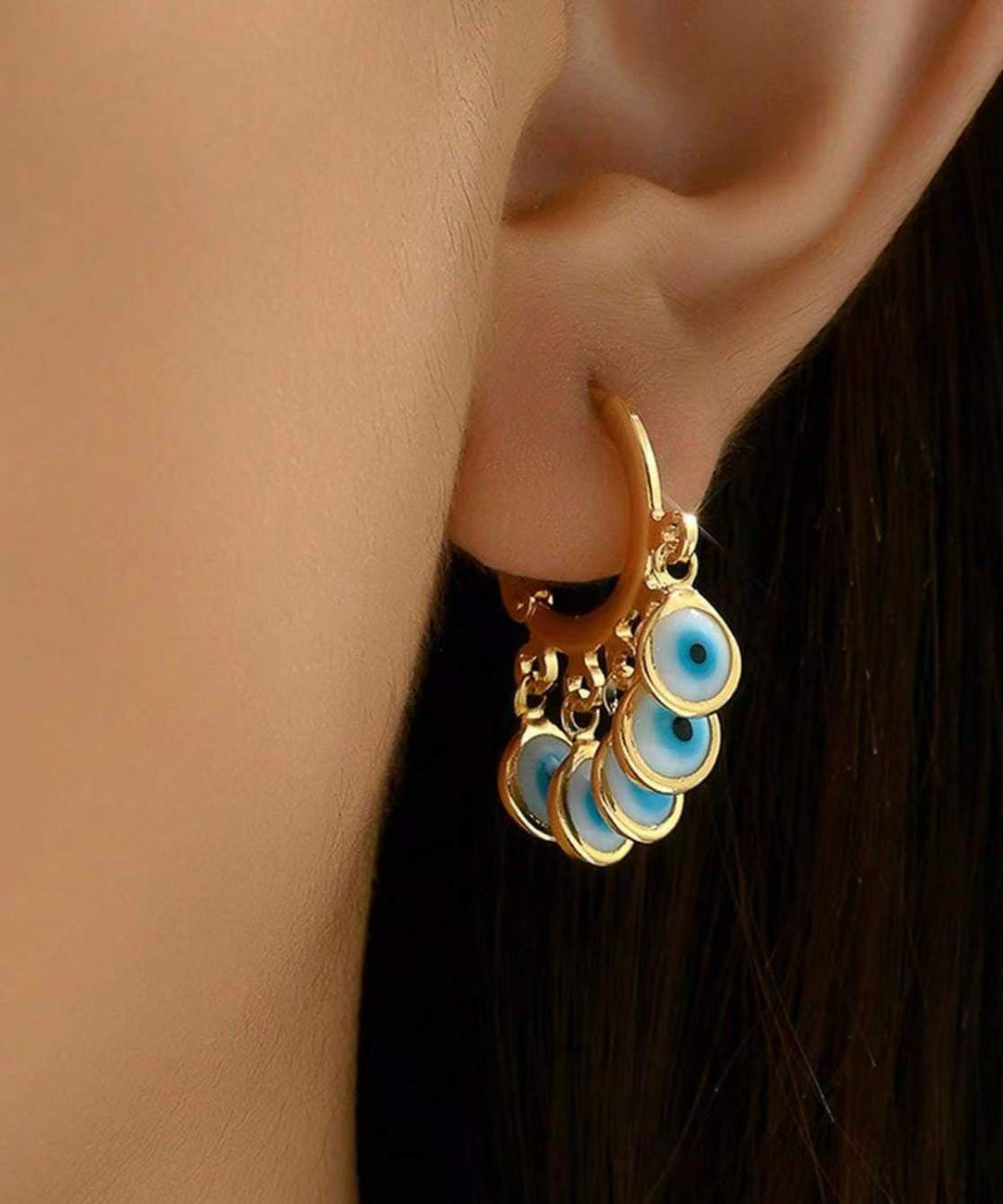 Chic Multicolor Sterling Silver Overgild Devil's Eye Tassel Hoop Earrings