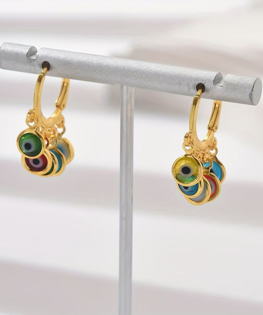 Chic Multicolor Sterling Silver Overgild Devil's Eye Tassel Hoop Earrings