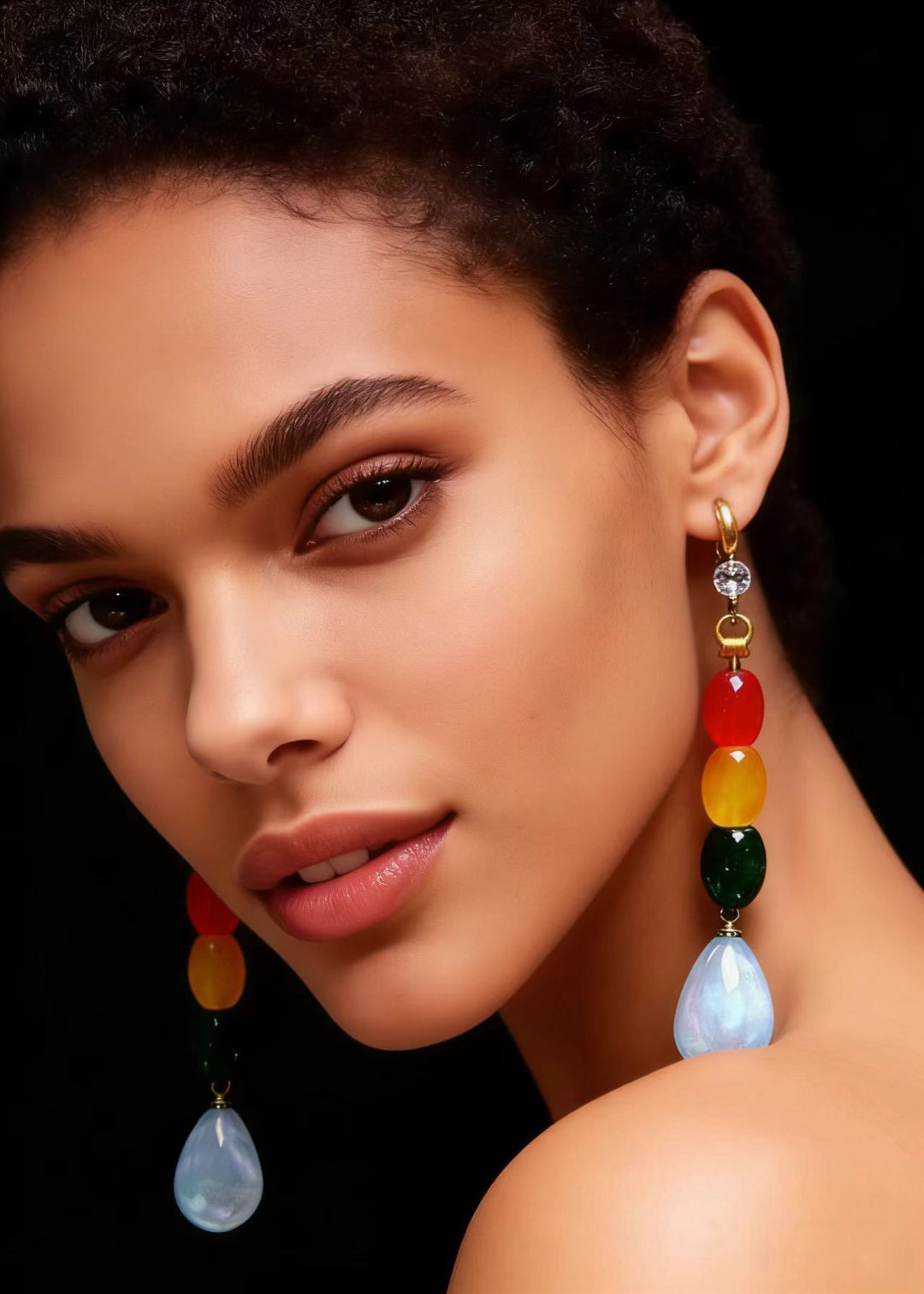 Chic Multicolour Gem Stone Droplet Shape Drop Earrings