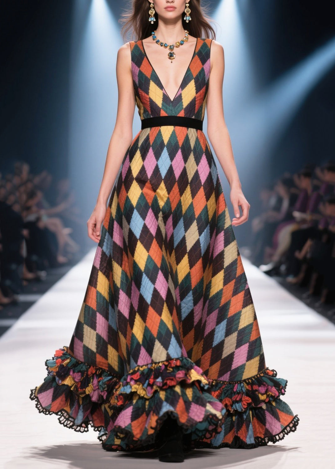 Chic Multicolour Plaid Patchwork Exra Large Hem Vestidos Dress Summer