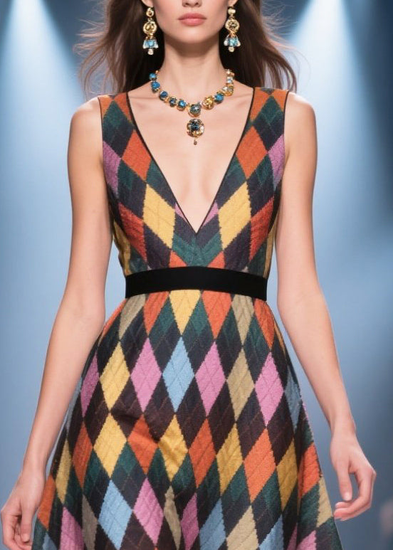 Chic Multicolour Plaid Patchwork Exra Large Hem Vestidos Dress Summer