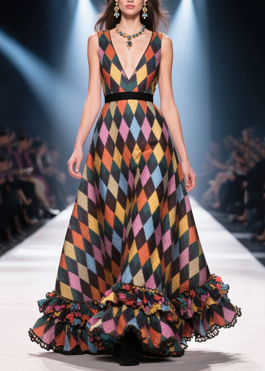 Chic Multicolour Plaid Patchwork Exra Large Hem Vestidos Dress Summer