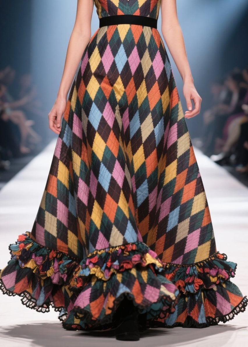 Chic Multicolour Plaid Patchwork Exra Large Hem Vestidos Dress Summer