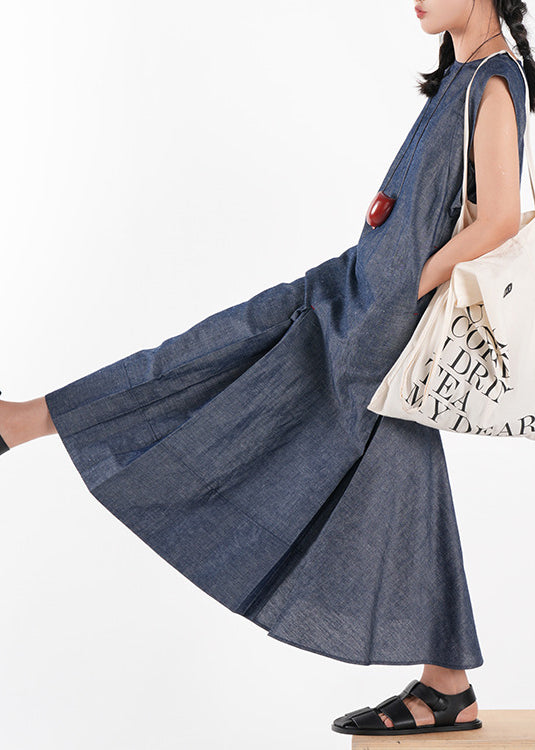 Chic Navy Oversized Cotton Vacation Dresses Sleeveless
