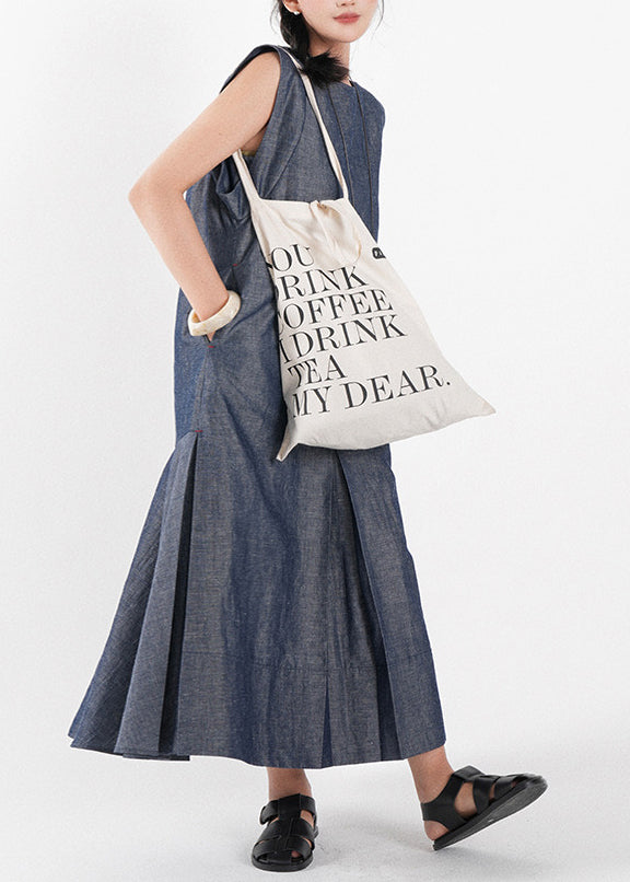 Chic Navy Oversized Cotton Vacation Dresses Sleeveless