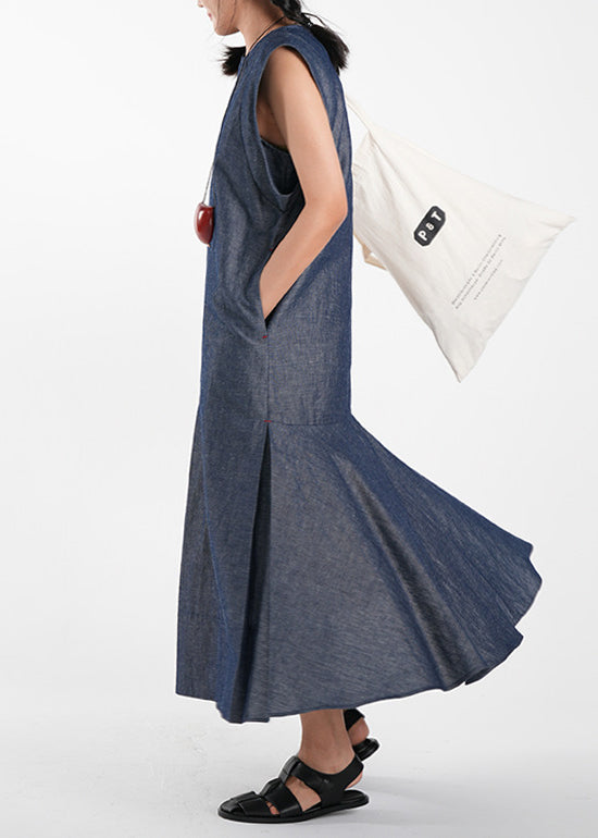 Chic Navy Oversized Cotton Vacation Dresses Sleeveless