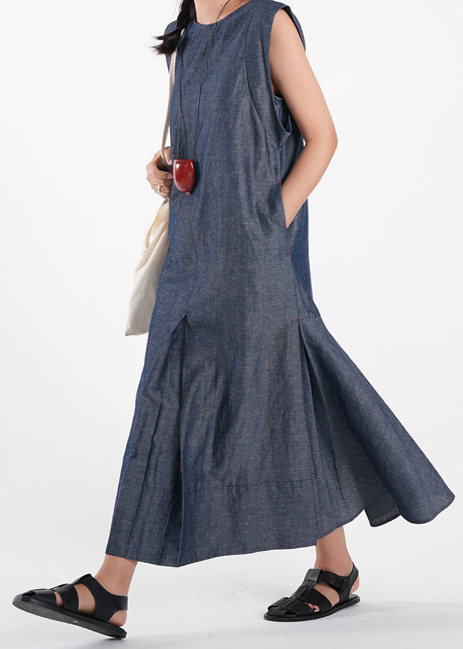 Chic Navy Oversized Cotton Vacation Dresses Sleeveless