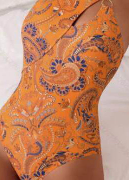 Chic Navy Print Hollow Out Bodysuit Swimwear