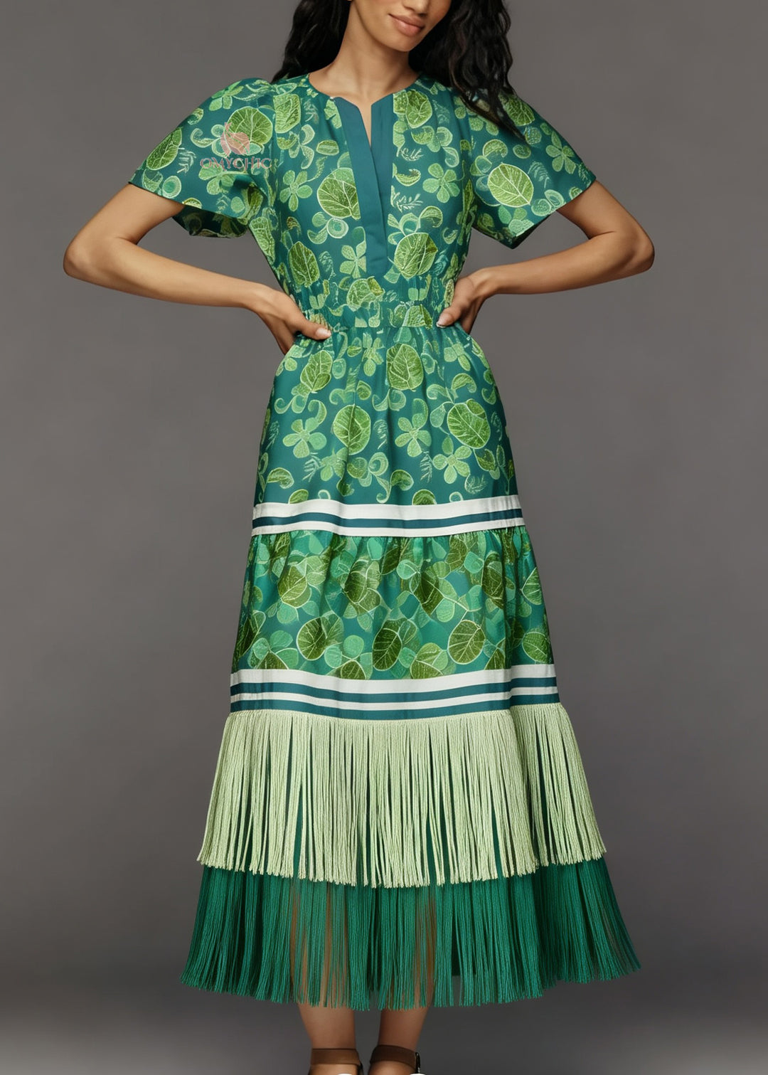 Chic O Neck Print Tassel Patchwork Cotton Dress Summer