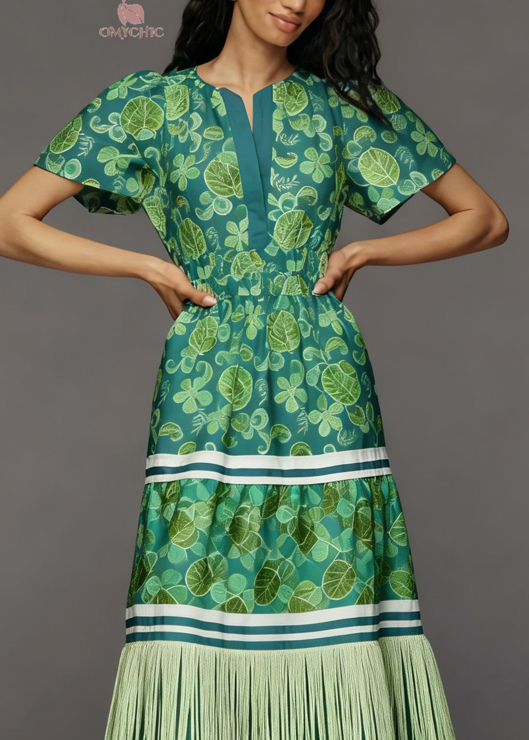 Chic O Neck Print Tassel Patchwork Cotton Dress Summer