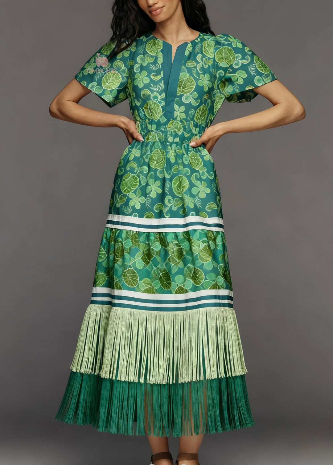 Chic O Neck Print Tassel Patchwork Cotton Dress Summer