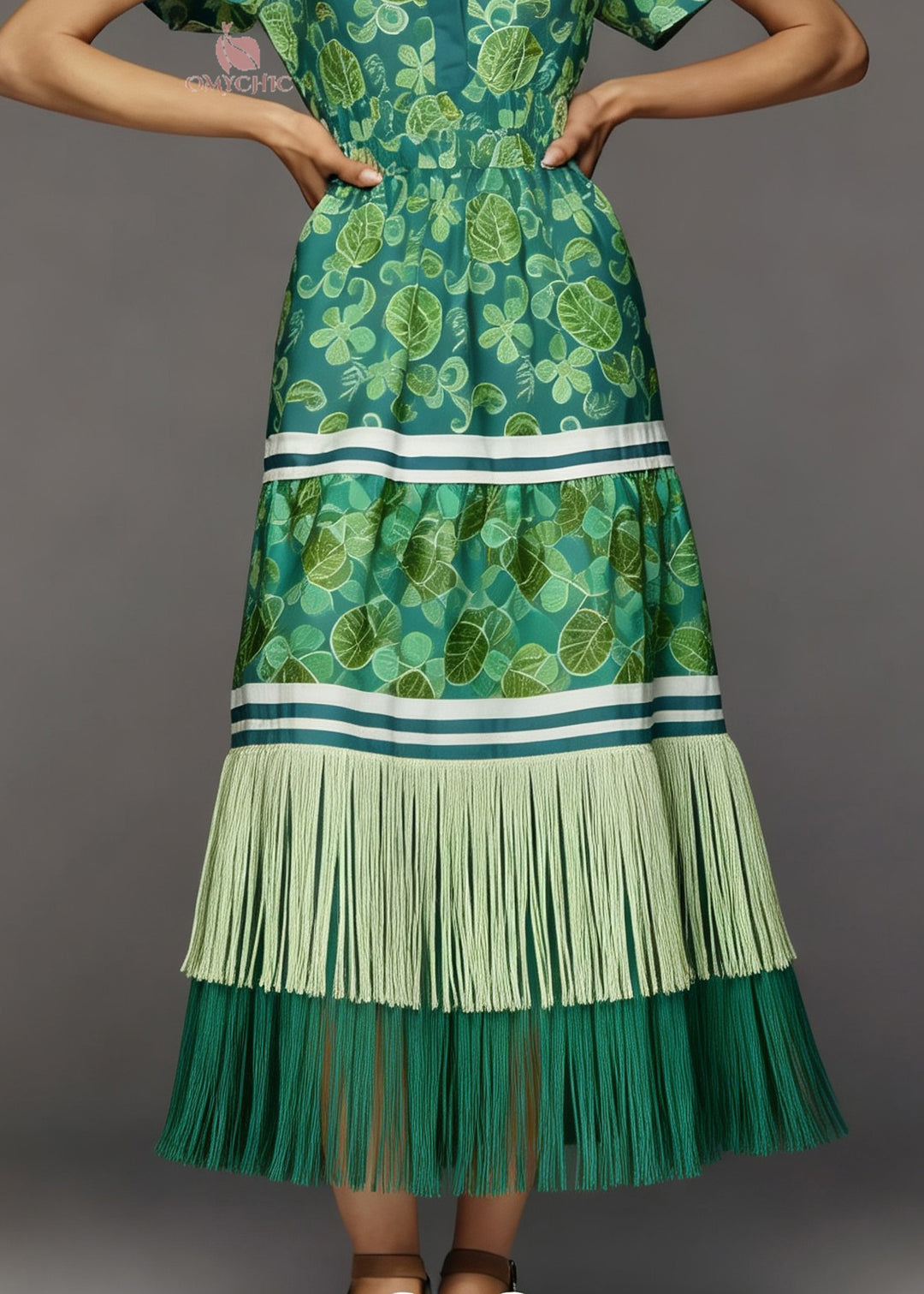 Chic O Neck Print Tassel Patchwork Cotton Dress Summer