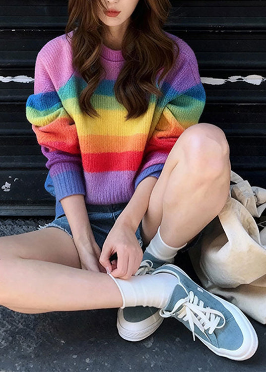 Chic O Neck Striped Warm Knit Sweaters Fall