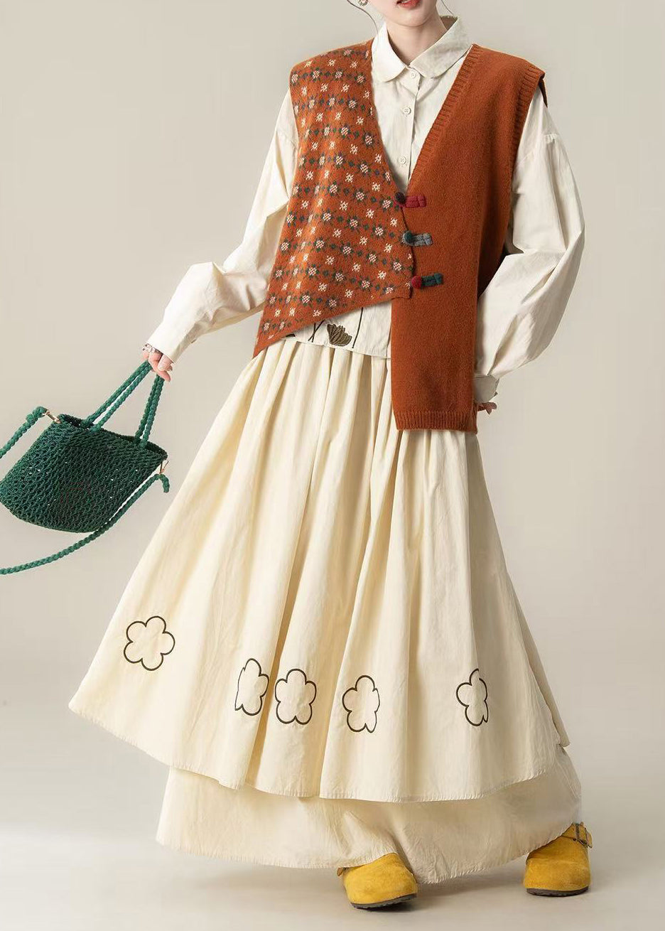 Chic Orange Asymmetrical Embroidered Knit Three-Piece Set Spring