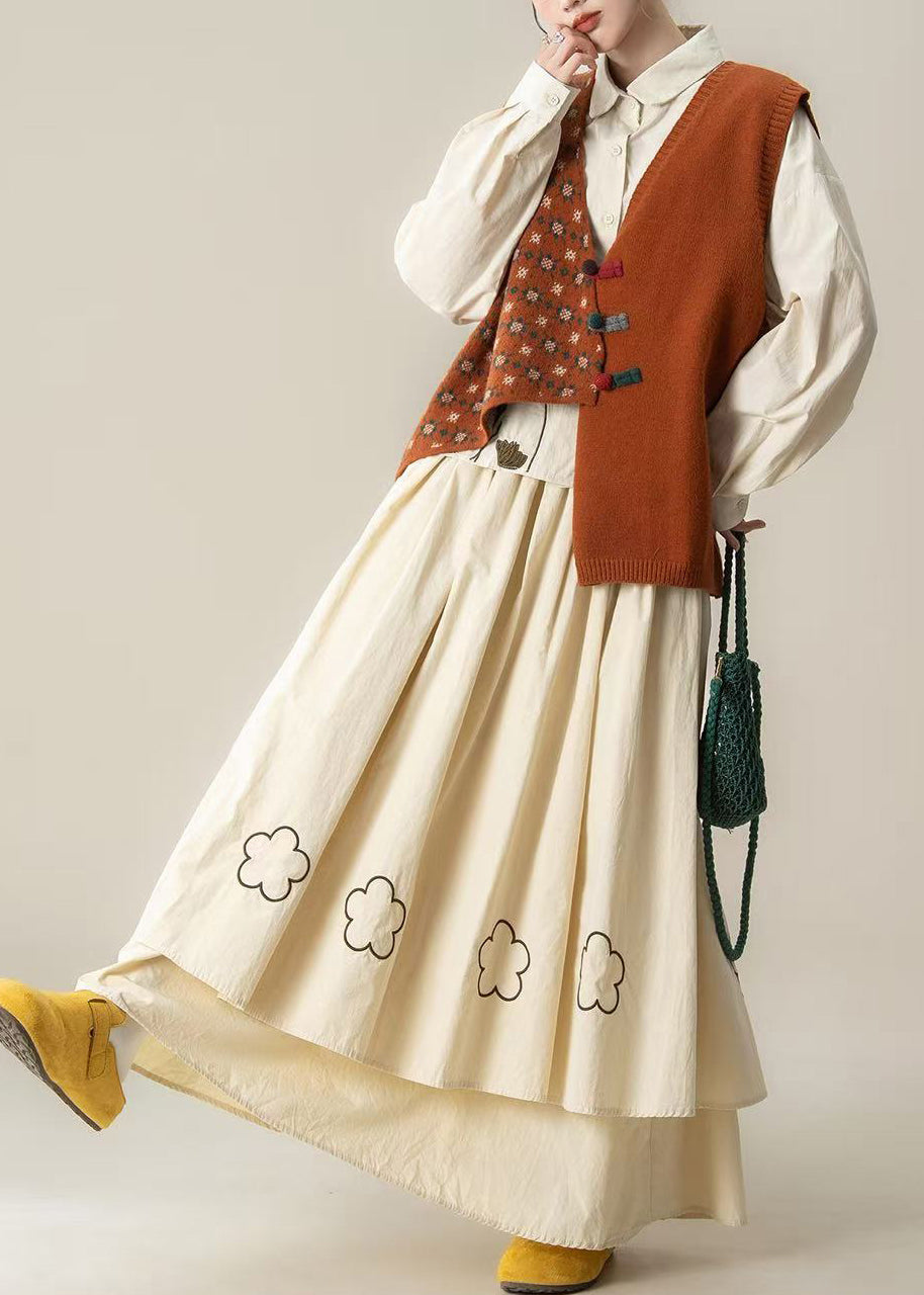 Chic Orange Asymmetrical Embroidered Knit Three-Piece Set Spring