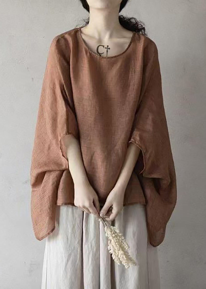 Chic Orange O-Neck Shirt Top Batwing Sleeve