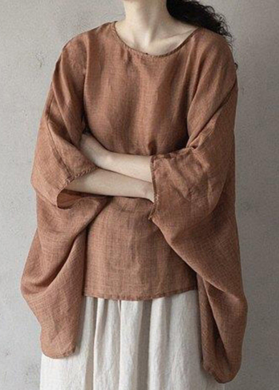 Chic Orange O-Neck Shirt Top Batwing Sleeve