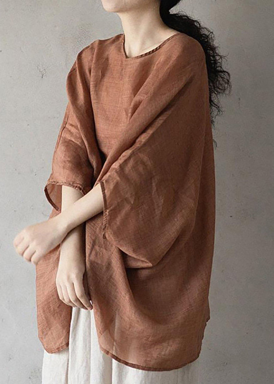 Chic Orange O-Neck Shirt Top Batwing Sleeve