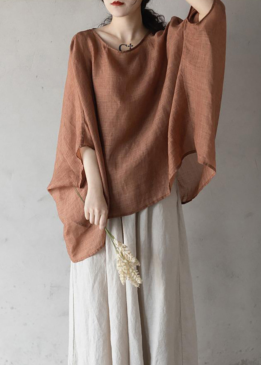 Chic Orange O-Neck Shirt Top Batwing Sleeve