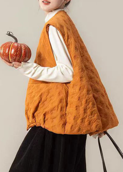 Chic Orange Oversized Embossing Fine Cotton Filled Vest Winter